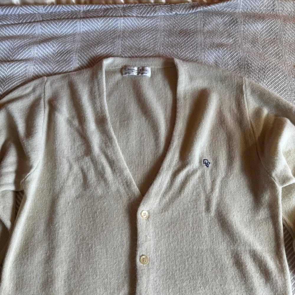 Vintage 80s Christian Dior Monsieur Cardigan Sweater Men Large Cream Made in USA